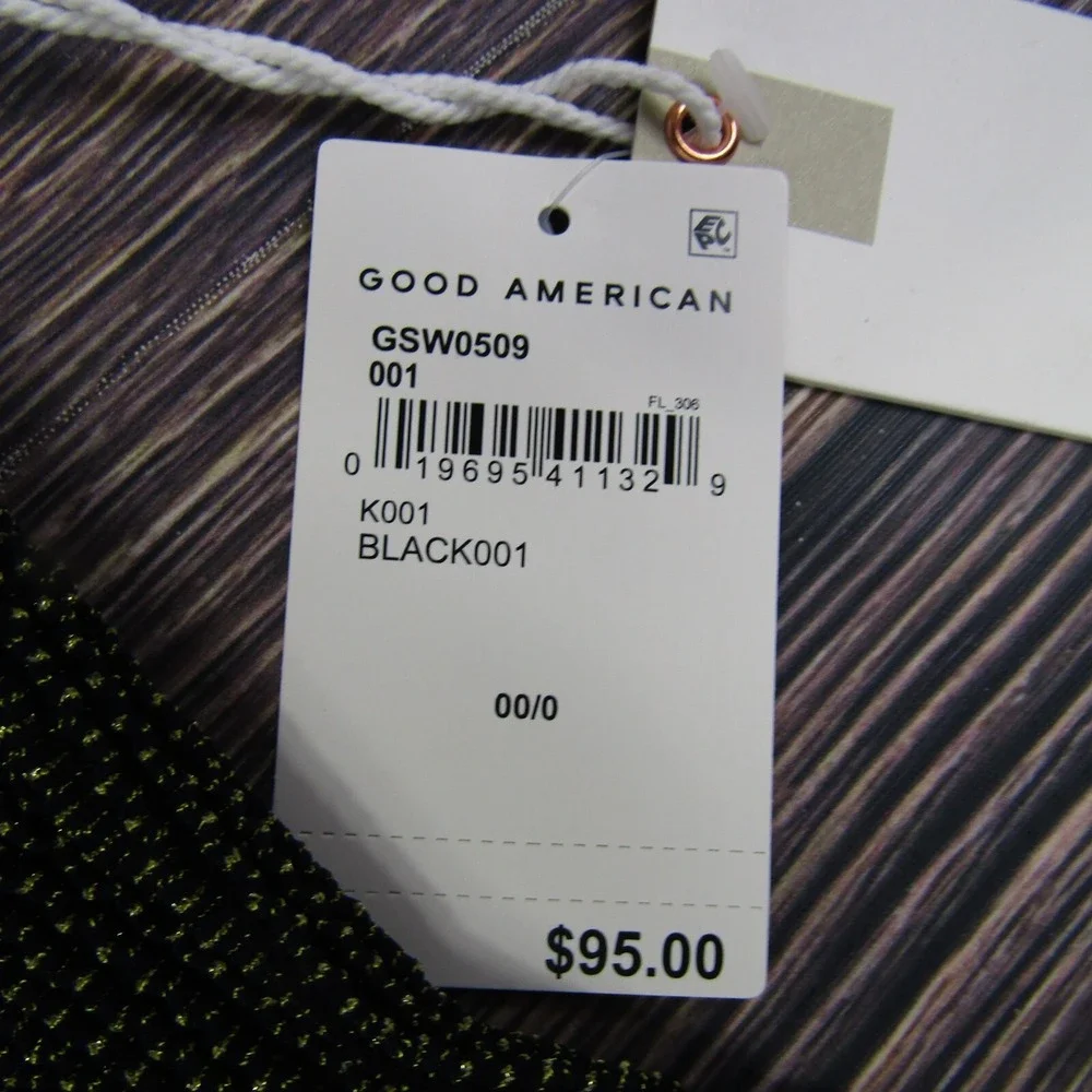 Good American NEW XXS/XS Size 00/0 Black Hot‎ Shoulder One Piece Swimsuit
